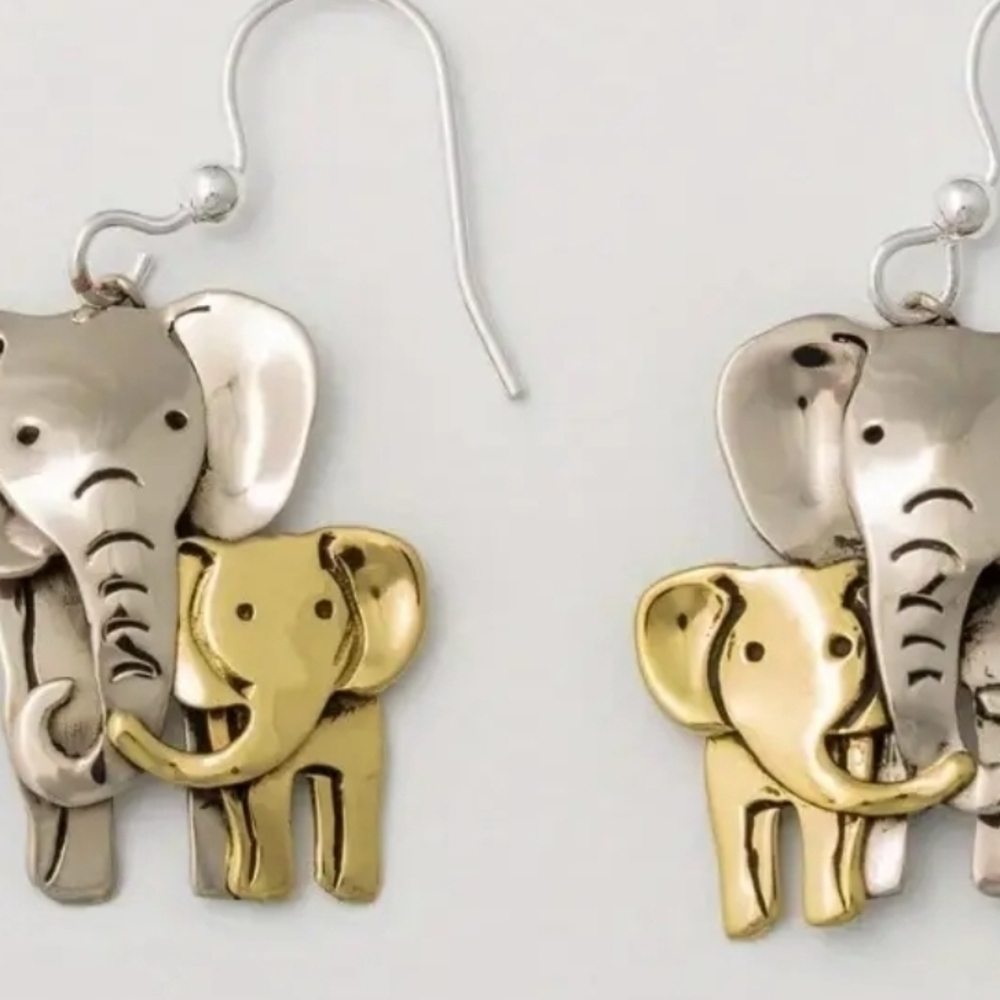 Silver and Gold Elephant Earrings - Picture 4 of 4